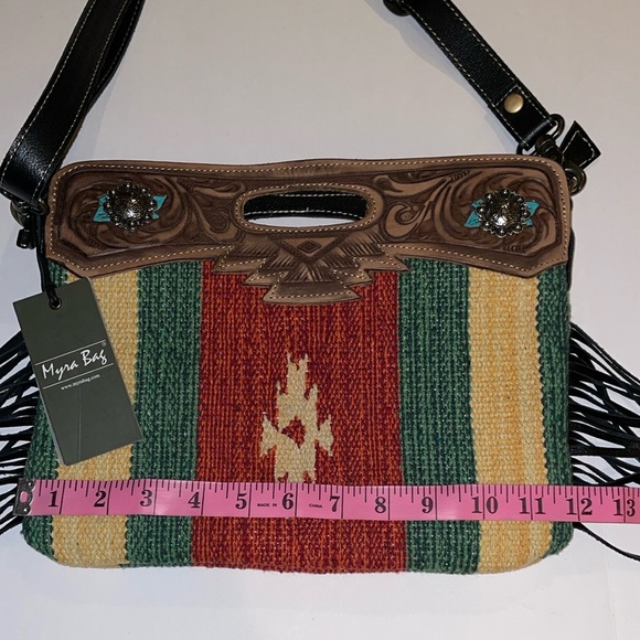 Myra Bag Crossbody West Southwest Rubious Leather Crossbody Bag with Long Fringe - Picture 4 of 16